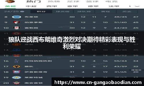 狼队迎战西布朗维奇激烈对决期待精彩表现与胜利荣耀